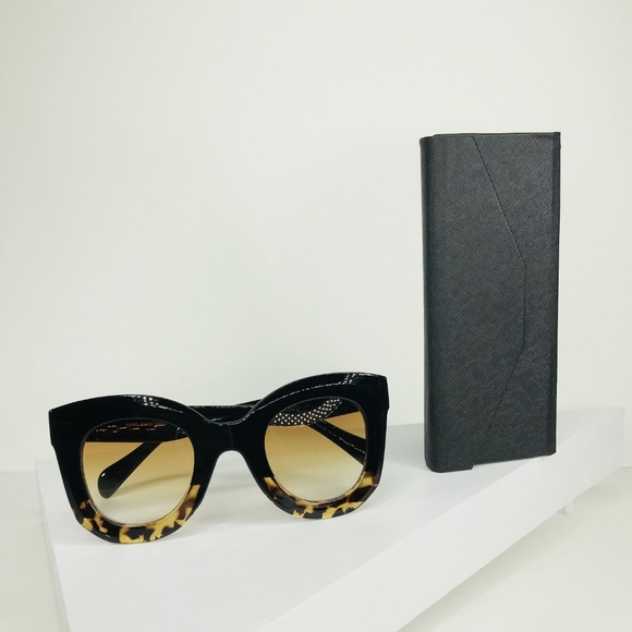 Square Cat Eye Sunglasses Blk/Torti - Picture 3 of 8
